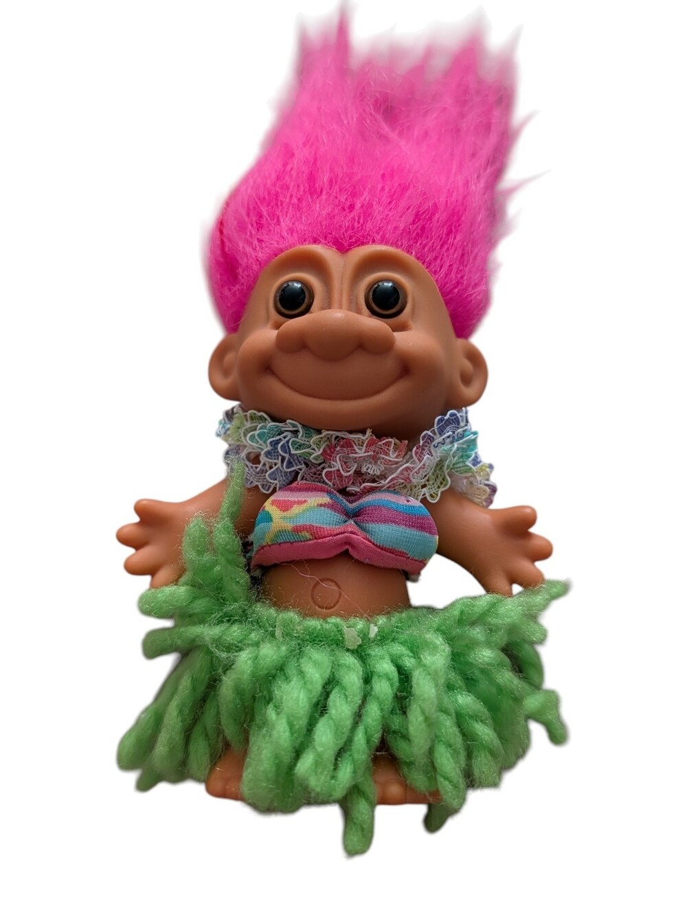 Vintage 90s Russ Hula Dancer Troll Doll Pink Hair